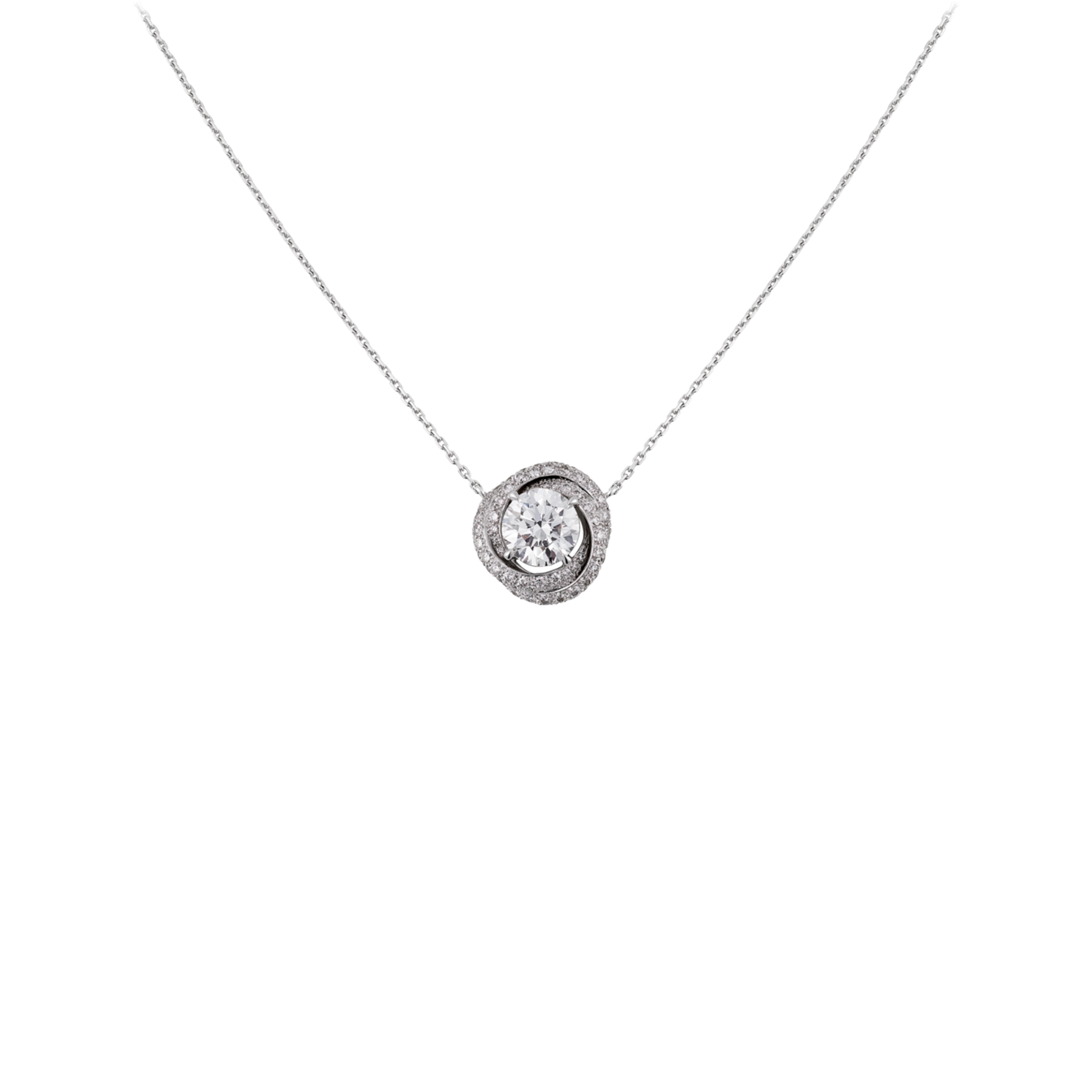 CARTIER TRINITY 18K WHITE GOLD, DIAMOND RUBAN NECKLACE N7424135